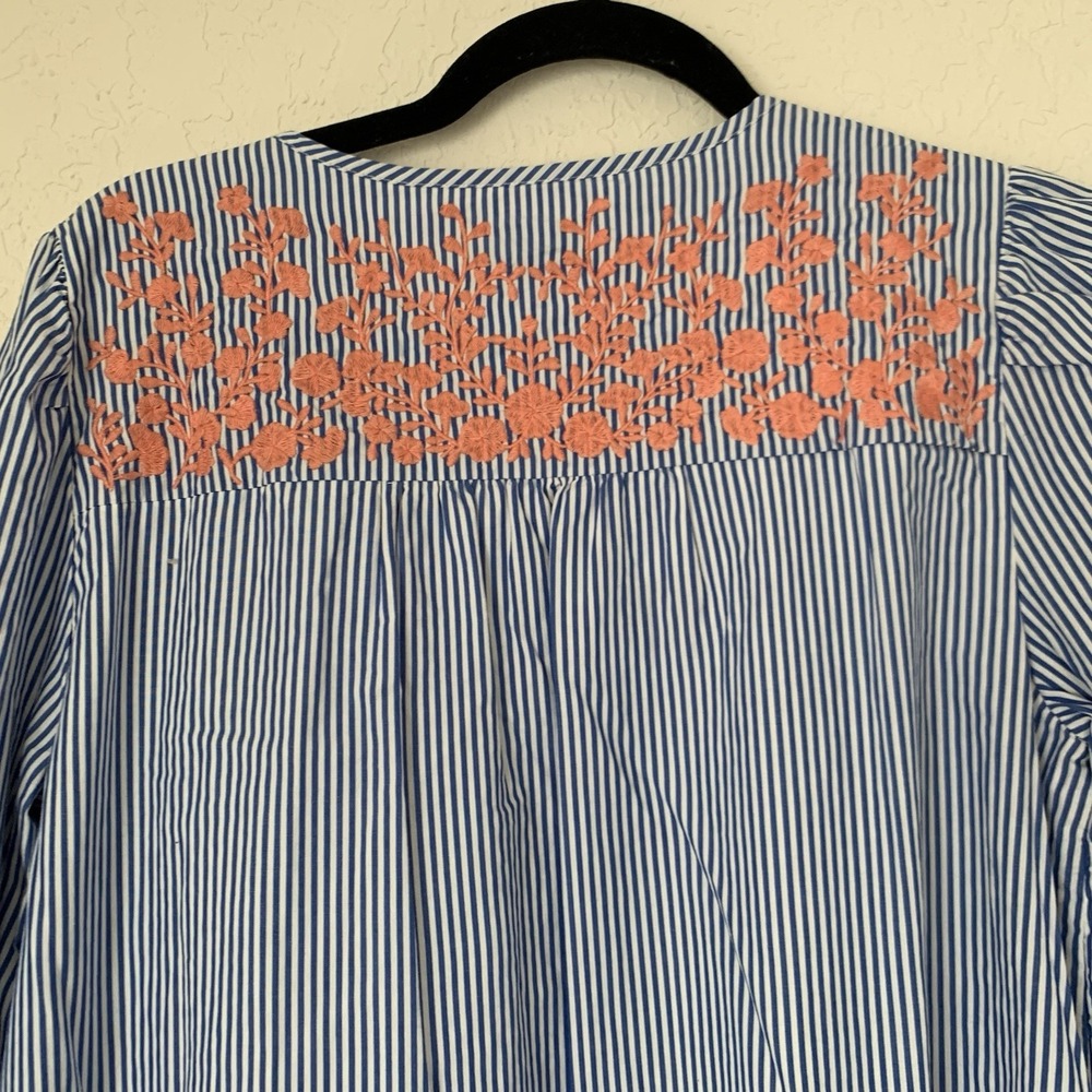 J CREW Leda Dress S Blue Stripe Embroidered Ruffle Hem‎ Boho Cottagecore Peasant - Picture 7 of 15